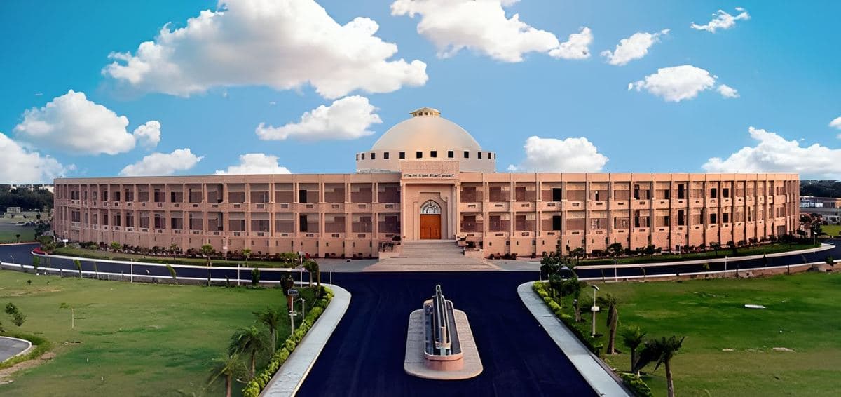 The Rajasthan High Court building at Jodhpur, the principal seat, seen from the approach road